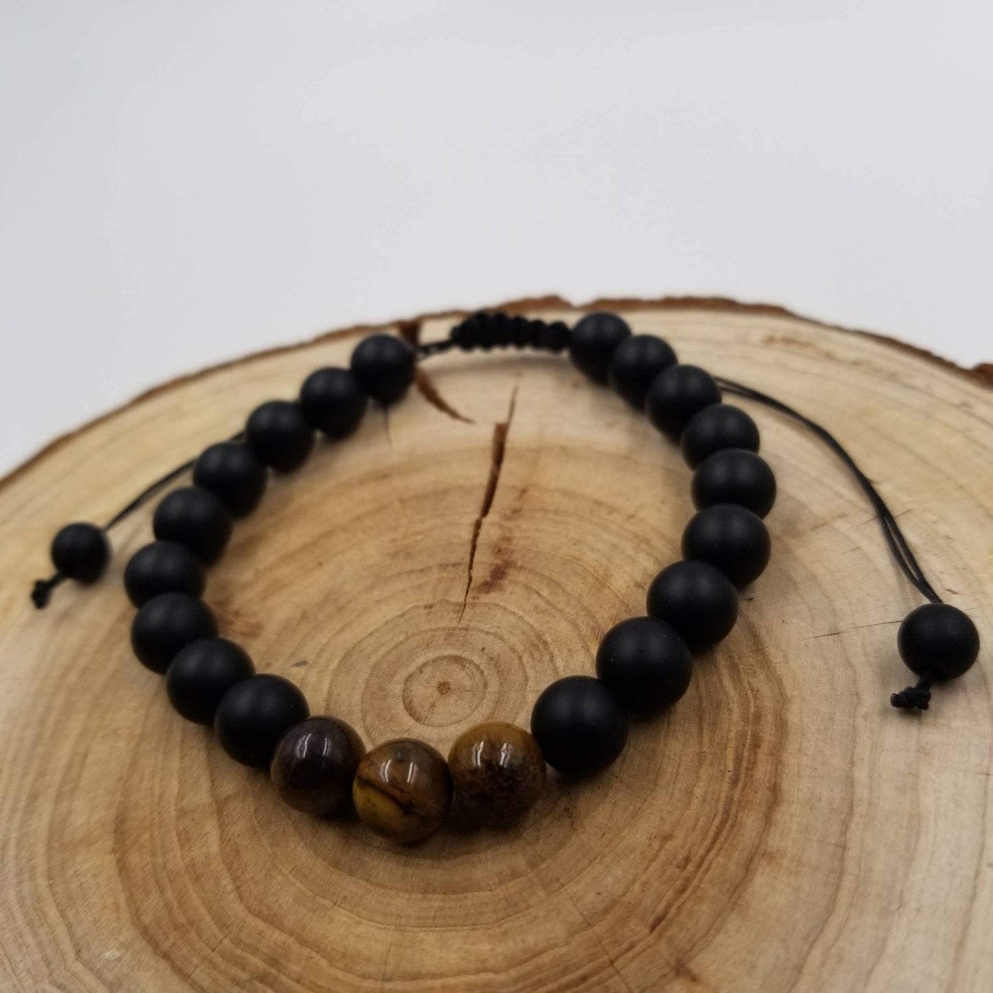 Father's Day Tiger Eye Stone & Black Frosted Stone Bracelet