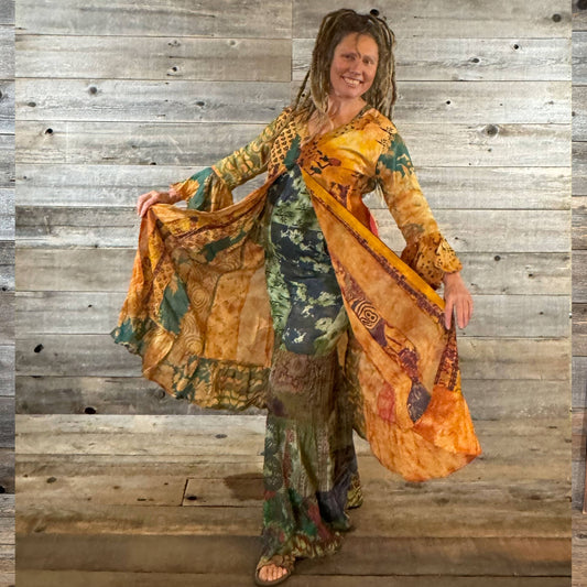 Boho Hippie Jaypuri Patchwork Long Duster Flowy Bell Sleeves