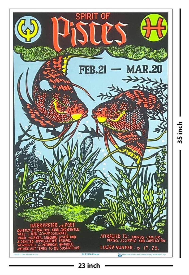 Pisces Zodiac Sign Blacklight Poster 23" x 35"